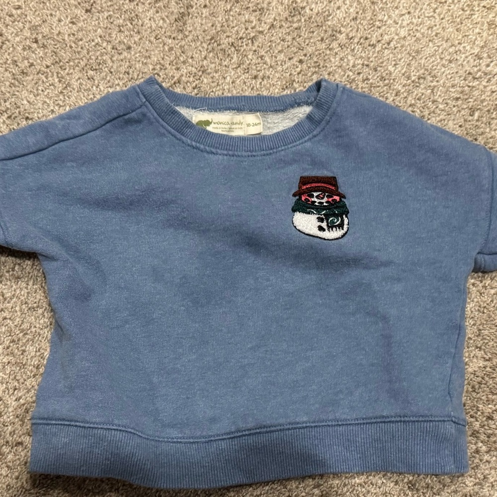 Kids Blue Sweatshirt with Snowman Design